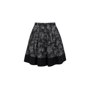 Ann Taylor black 100% silk pleated flare skirt size 8 embroidered floral motif‎